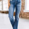 Fine Blue Pockets Original Design Denim Flared Trousers Spring