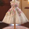 Fine Floral Sequins Patchwork Tulle Kids Maxi Dresses Summer