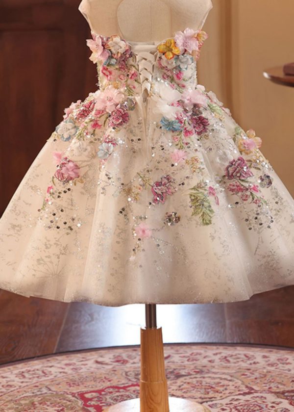 Fine Floral Sequins Patchwork Tulle Kids Maxi Dresses Summer - Image 5