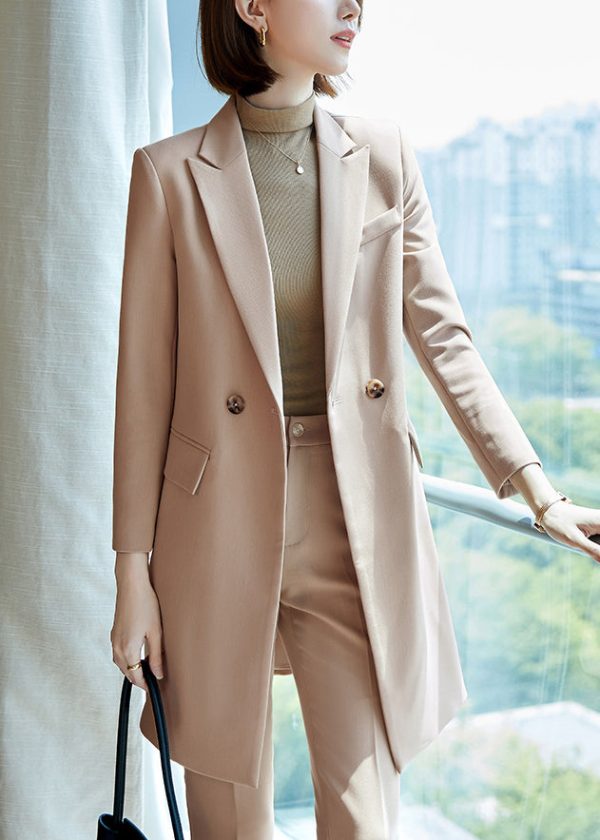 Fine Khaki Double Breast Spandex Trench Coats Spring - Image 3