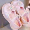 Fine Pink Buckle Strap Crystal Pearl Zircon Girls Flat Shoes