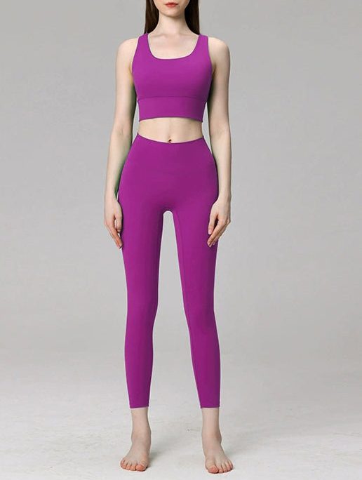 Fine Purple Sports Bra And Leggings Set Suit Athletic Leggings