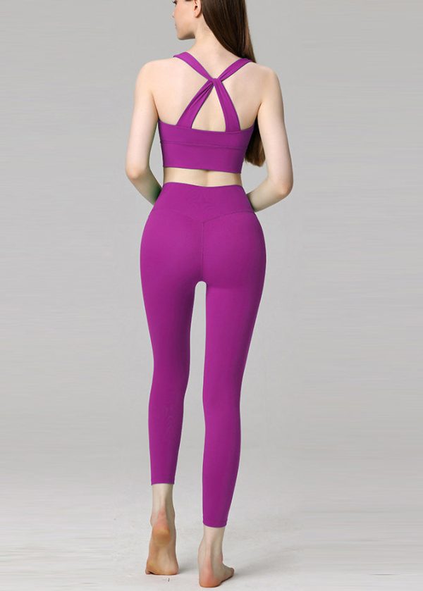 Fine Purple Sports Bra And Leggings Set Suit Athletic Leggings - Image 4