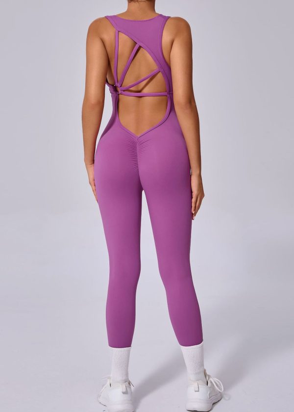 Fine Red Backless One Piece Workout Suit Workout Leggings - Image 4