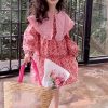 Fine Red Ruffled Patchwork Kids Maxi Dress Fall