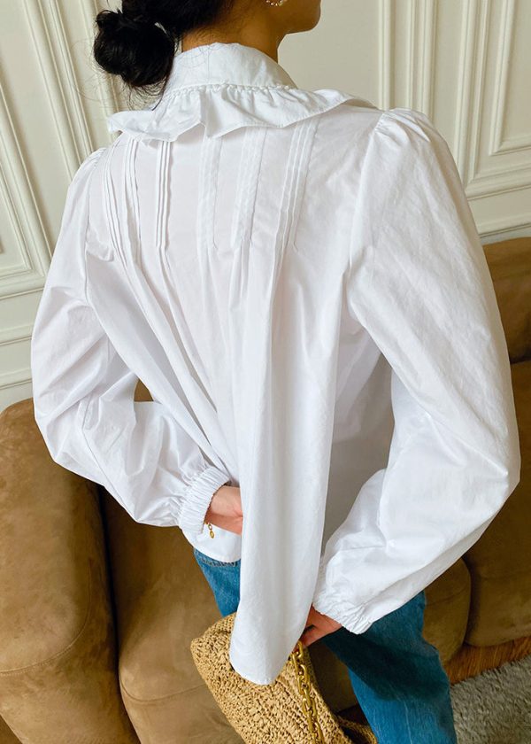 Fine White Peter Pan Collar Ruffled Patchwork Cotton Shirts Spring - Image 5