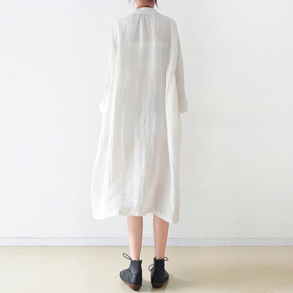 Fine White linen shirt dresses plus size women dress 2025 autumn - Image 4
