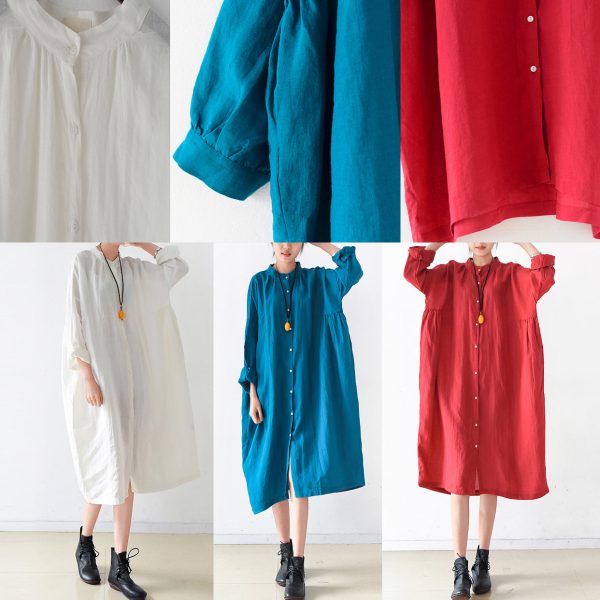 Fine White linen shirt dresses plus size women dress 2025 autumn - Image 5
