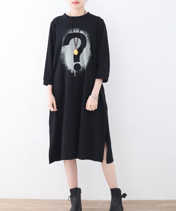 Fine black alphabet cotton caftans trendy plus size side open gown New brief caftans