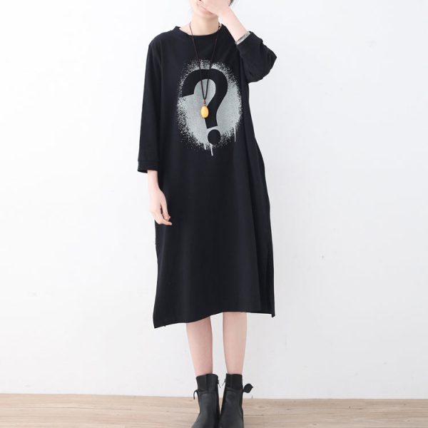 Fine black alphabet cotton caftans trendy plus size side open gown New brief caftans - Image 2