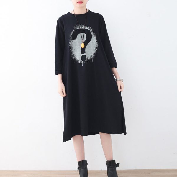 Fine black alphabet cotton caftans trendy plus size side open gown New brief caftans - Image 3