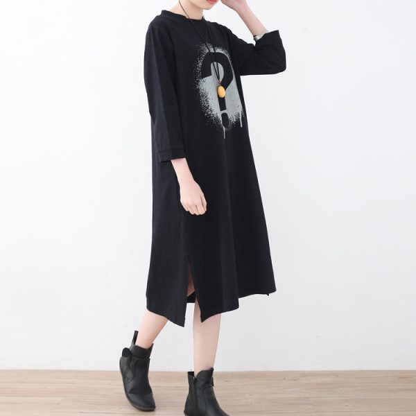 Fine black alphabet cotton caftans trendy plus size side open gown New brief caftans - Image 4