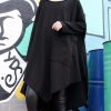 Fine black cotton silk dress plussize asymmetric hem traveling dress boutique o neck gown