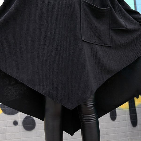 Fine black cotton silk dress plussize asymmetric hem traveling dress boutique o neck gown - Image 5