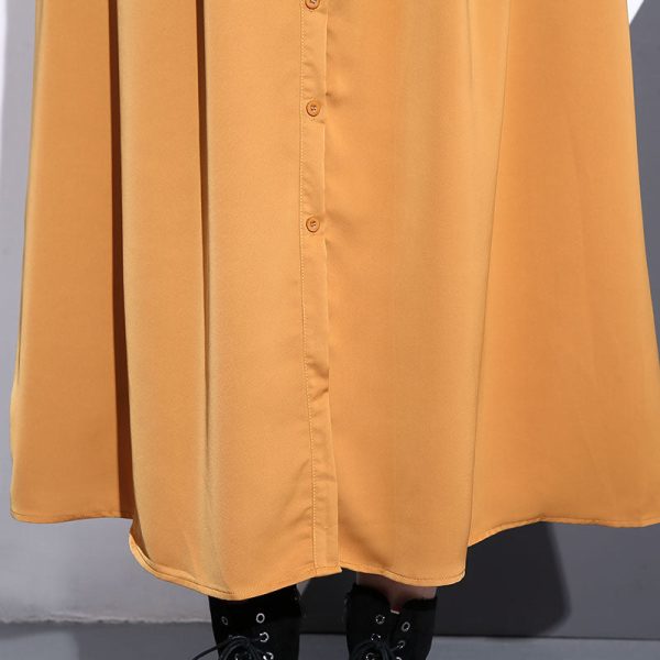 Fine black long silk cotton blended dress oversized stand collar traveling dress vintage pockets Cinched dresses - Image 5