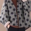 Fine plus size clothing jackets black plaid dotted v neck Button Down women parka