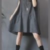 Fitted Black Grey O-Neck low high design Summer Denim Mid Dress