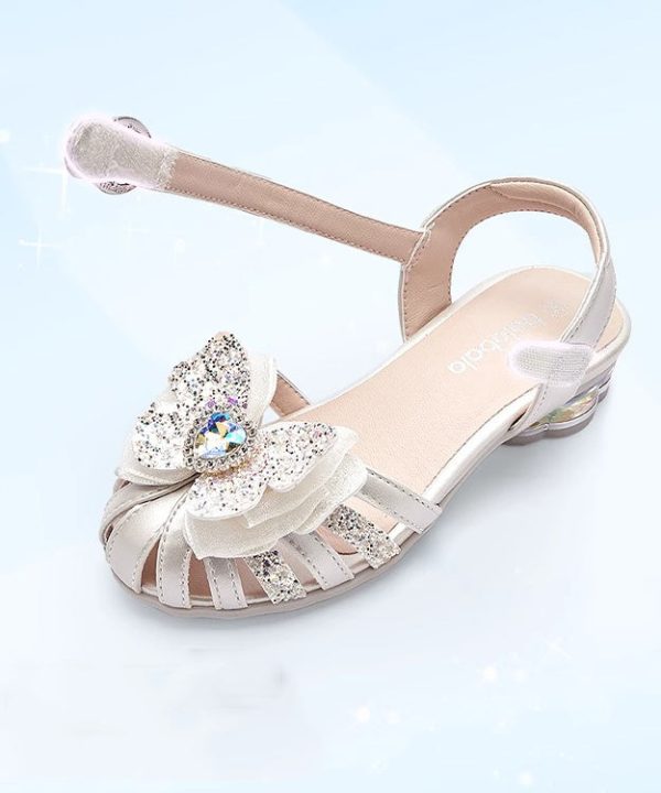 Fitted Buckle Strap Sandals Silver Kids Girls Faux Leather Zircon - Image 3