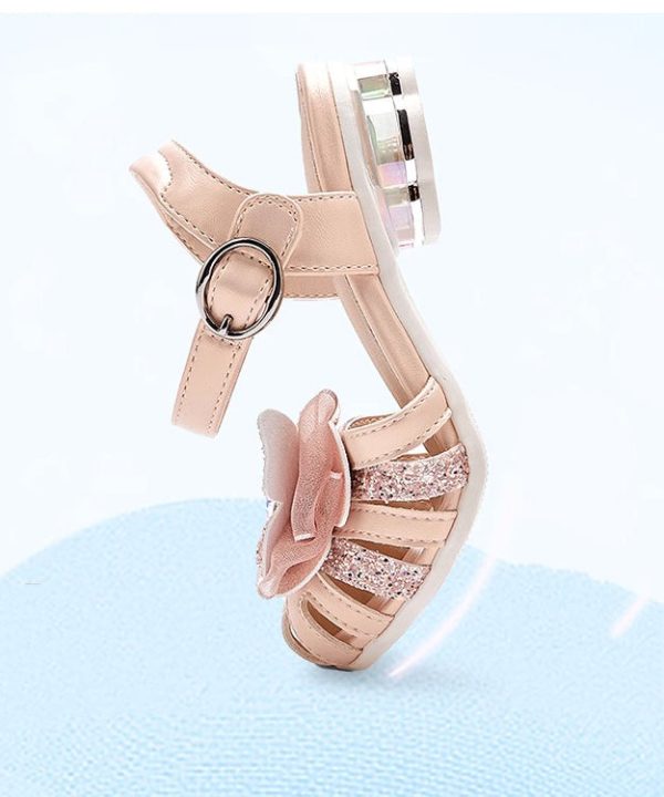 Fitted Buckle Strap Sandals Silver Kids Girls Faux Leather Zircon - Image 4