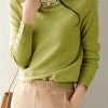 Fitted Green O Neck Nail Bead Cashmere Knit Shirts Spring