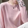 Fitted Pink Embroidered Thin Woolen Sweaters Spring
