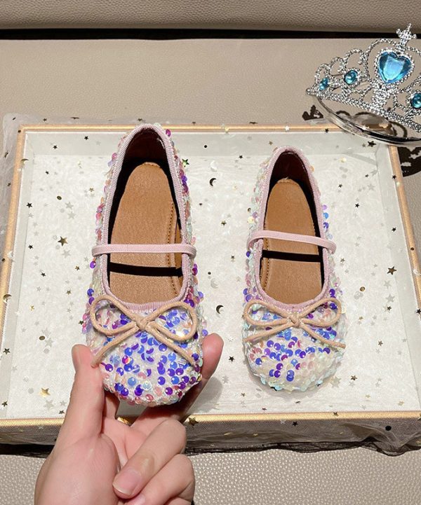 Fitted Red Sequins Kids Flat Shoes Lace Up - Image 2