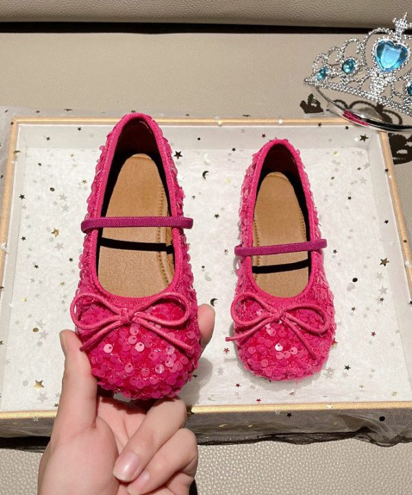 Fitted Red Sequins Kids Flat Shoes Lace Up - Image 3
