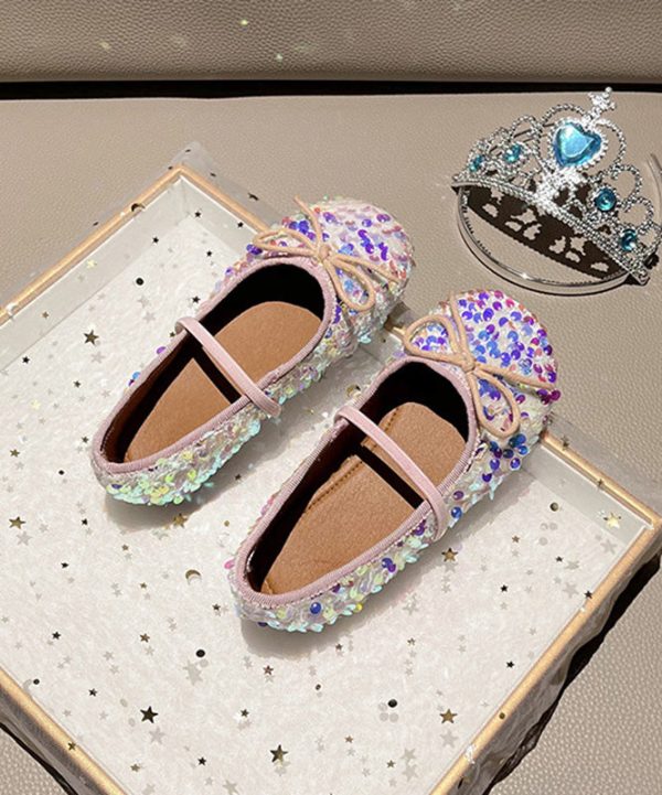 Fitted Red Sequins Kids Flat Shoes Lace Up - Image 4