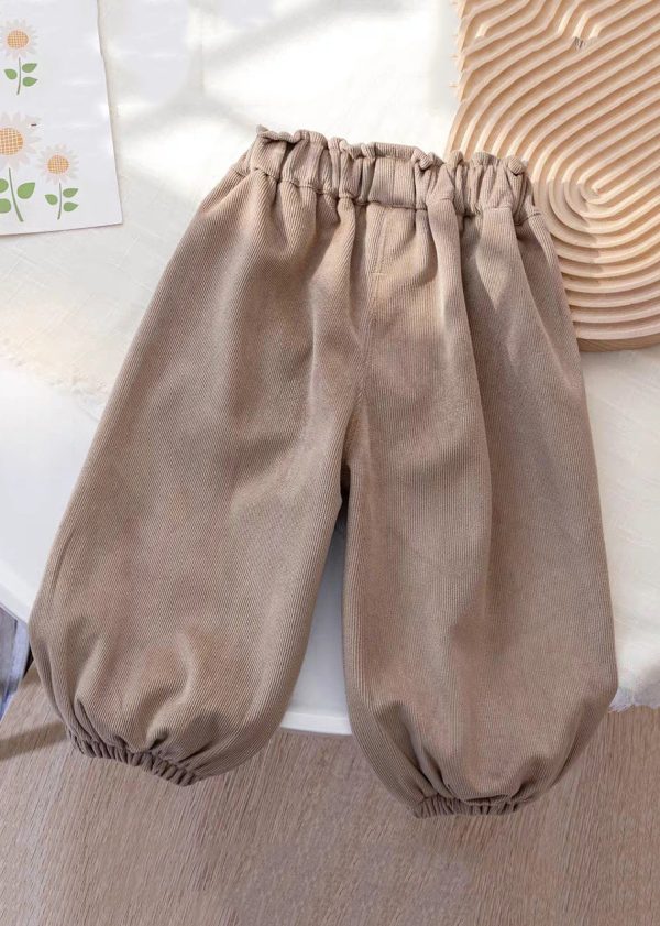 Floral Coffee Pockets Elastic Waist Corduroy Girls Beam Pants Spring - Image 4