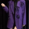 Floral Purple Peter Pan Collar Button Spandex Coats Spring