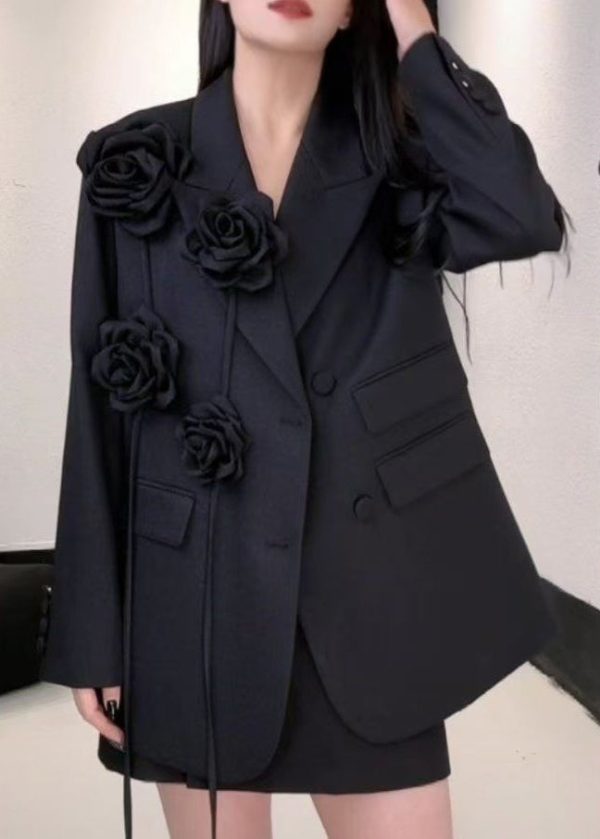 Floral Purple Peter Pan Collar Button Spandex Coats Spring - Image 2