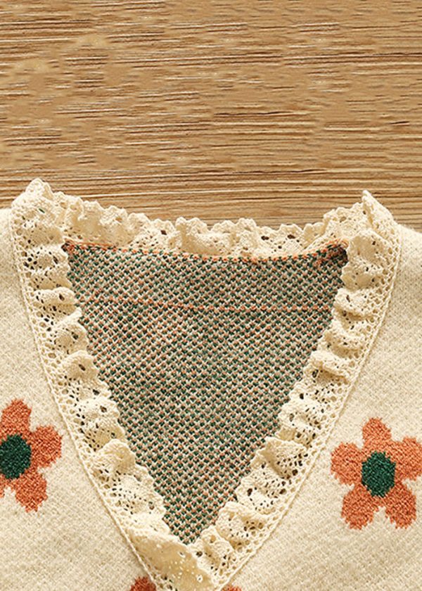Floral Red Button Lace Patchwork Knit Baby Waistcoat Sleeveless - Image 4