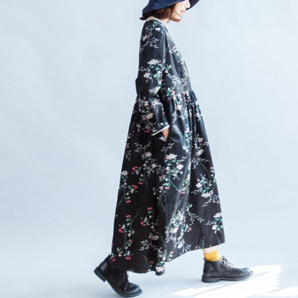 Floral V neck spring dresses cotton dress plus size caftans gown - Image 3