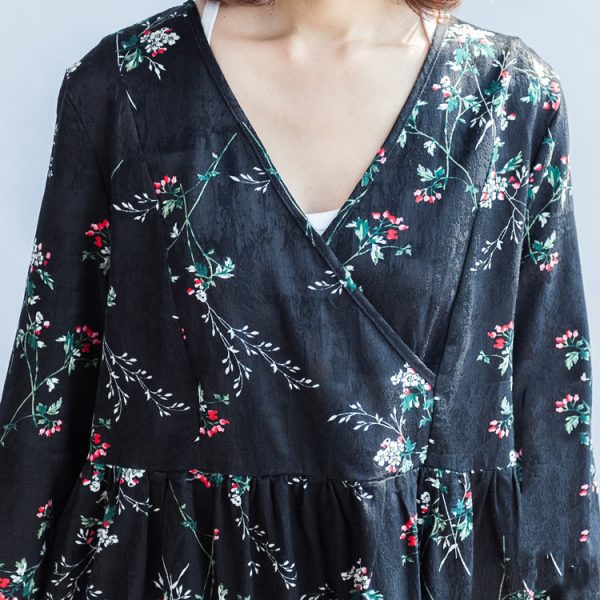 Floral V neck spring dresses cotton dress plus size caftans gown - Image 5