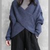 For Work blue knitted clothes plus size knit sweat tops v neck Batwing Sleeve