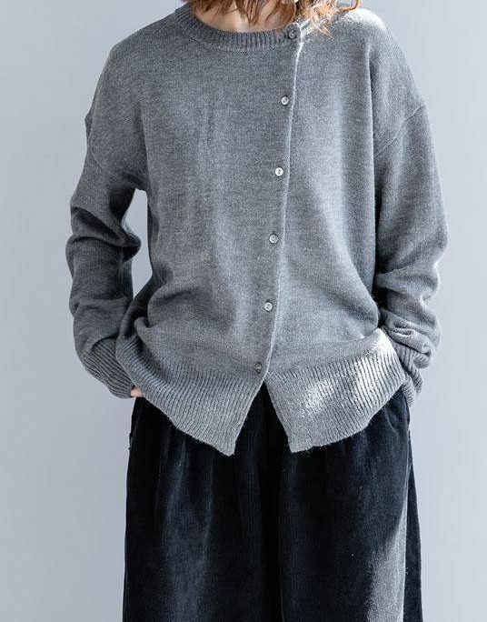 For Work gray knitted clothes trendy plus size o neck pockets sweaters