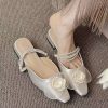 French Apricot Pearl Floral Satin Slide Sandals