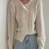 French Beige Double Breast Hollow Out Knit Top Spring