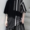 French Black Asymmetrical Striped Patchwork Cotton Men's T Shirts Summer