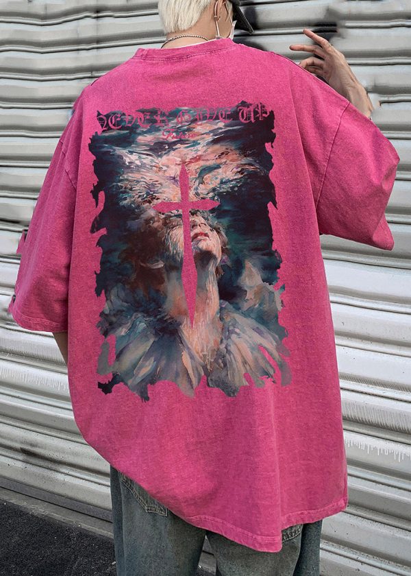 French Black O Neck Print Cotton Men T Shirt Half Sleeve - Image 2