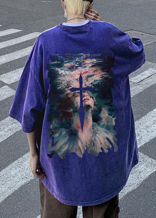 French Black O Neck Print Cotton Men T Shirt Half Sleeve - Image 3