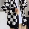 French Black Plaid Button Knit Mens Coats Spring