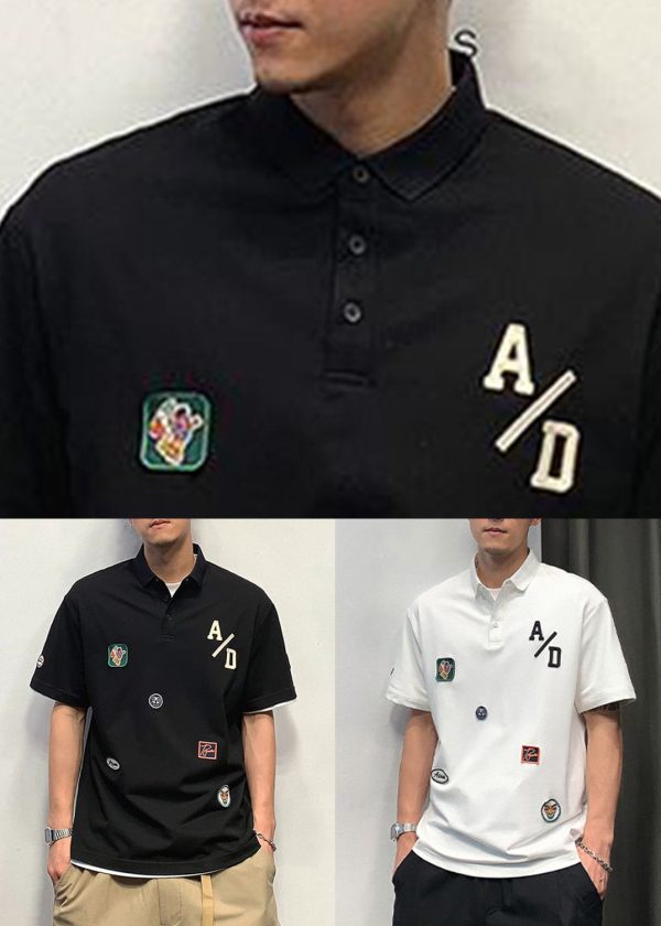 French Black Print Button Cotton Men Polo Shirt Summer - Image 5