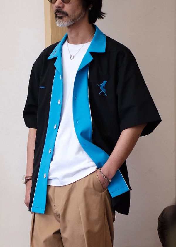 French Black Print Patchwork Cotton Shirts Mens Summer