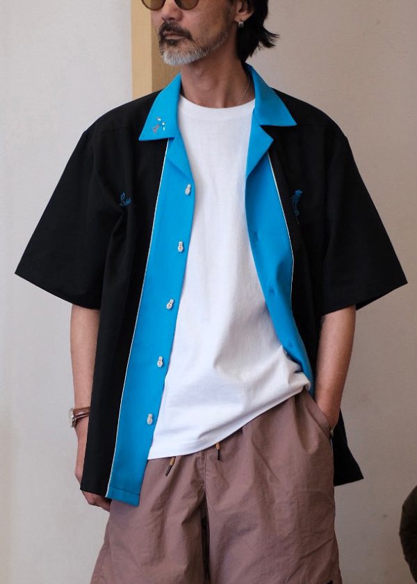 French Black Print Patchwork Cotton Shirts Mens Summer - Image 2