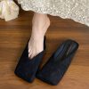 French Black Square Toe Suede Slide Sandals