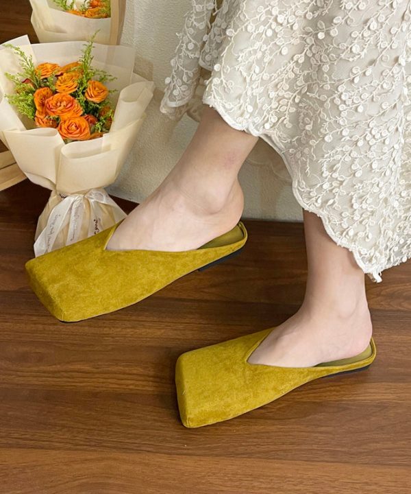 French Black Square Toe Suede Slide Sandals - Image 5