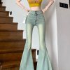 French Blue High Waist Denim Bell-bottom Trousers Spring