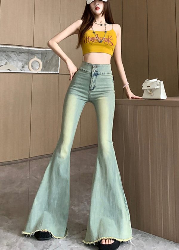 French Blue High Waist Denim Bell-bottom Trousers Spring - Image 2