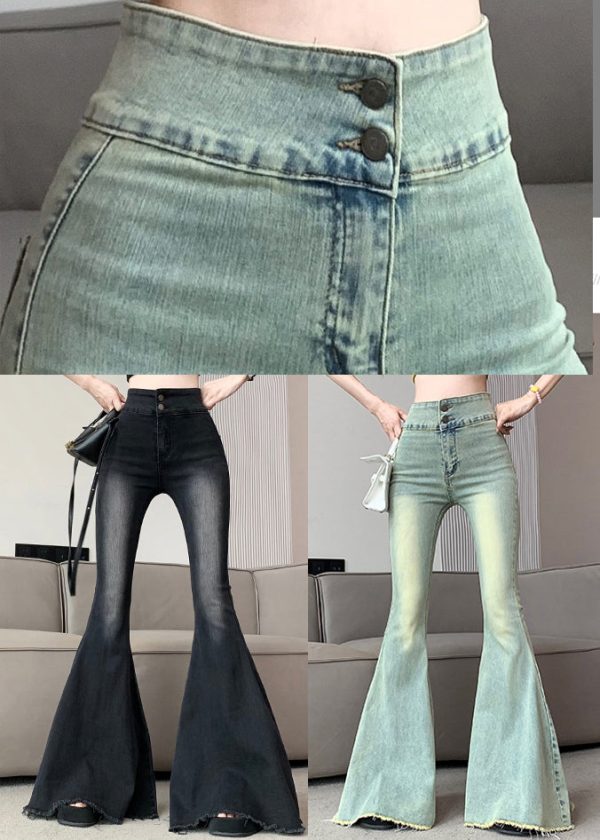 French Blue High Waist Denim Bell-bottom Trousers Spring - Image 5